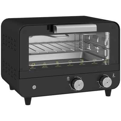 HOMCOM Small Toaster Oven, 12L Multifunction Mini Countertop Oven with Glass Door, Adjustable Temperature and Timer, Black 