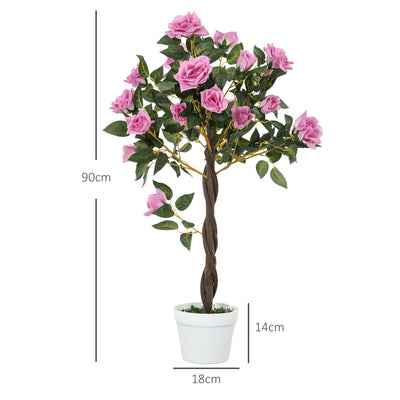 Outsunny Set of 2 Artificial Plants White Rose Floral in Pot, Fake Plants for Home Indoor Outdoor Decor, 90cm, Purple 