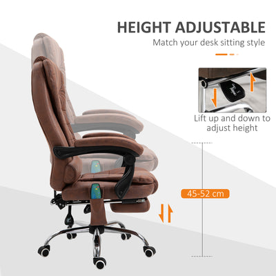 Vinsetto Heated 6 Points Vibration Massage Executive Office Chair Adjustable Swivel Ergonomic High Back Desk Chair Recliner with Footrest Brown 