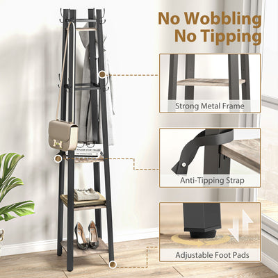HOMCOM Industrial-Style Four Shelf Coat Stand - Grey/Black 