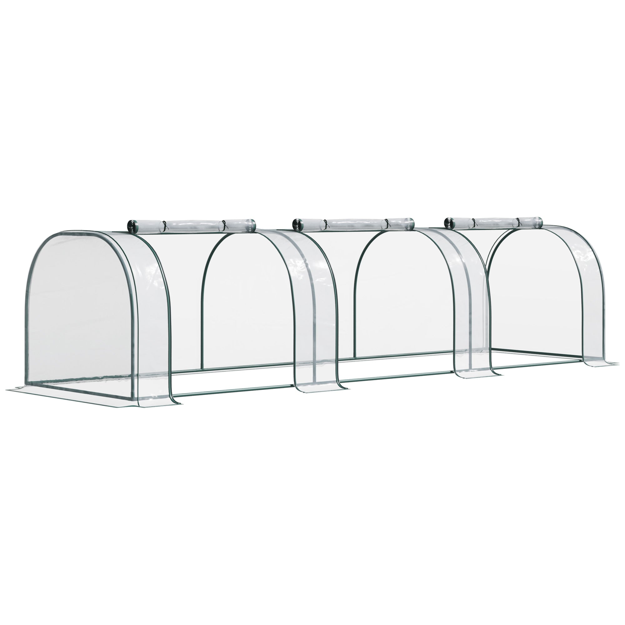 Outsunny Mini Greenhouse, Small Polytunnel Green House with Zipped Doors, Steel Frame for Garden Patio, 300 x 100 x 80cm, Clear 