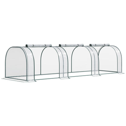 Outsunny Mini Greenhouse, Small Polytunnel Green House with Zipped Doors, Steel Frame for Garden Patio, 300 x 100 x 80cm, Clear 