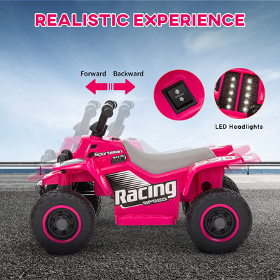 AIYAPLAY 6V Electric Quad Bike for Kids, Ride On ATV w/ Forward Backward, Headlights, for 18-36 Months, Pink 