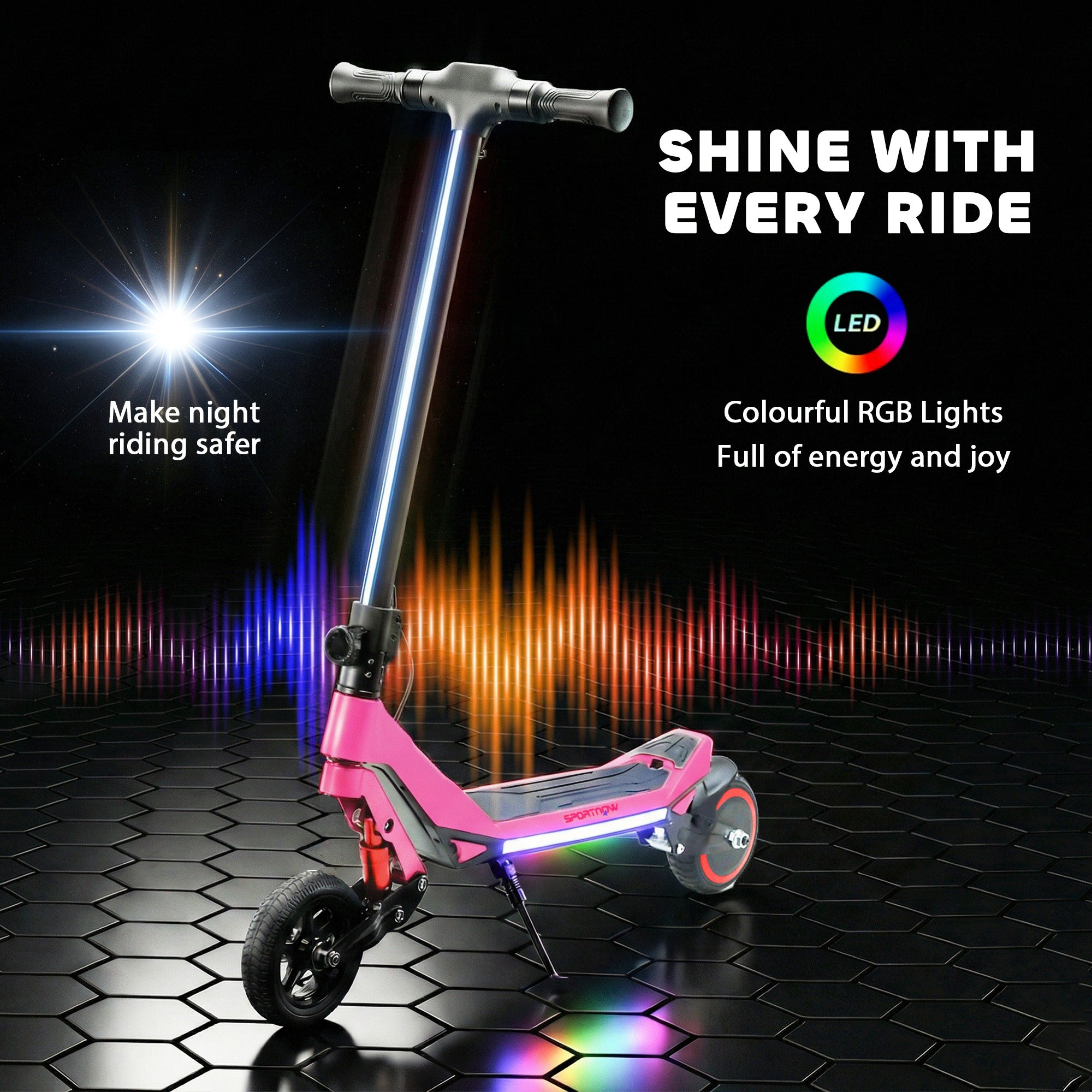 SPORTNOW Electric Scooter for Kids, Foldable E Scooter for Age Age 6+ with LED Display, RGB lights, Up to 16km/h, Pink 