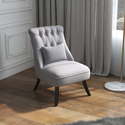 HOMCOM Fabric Single Sofa, Tub Chair, Upholstered Bedroom Chair with Pillow, Solid Wood Leg for Home, Living Room, Dining Room, Set of 2, Grey 