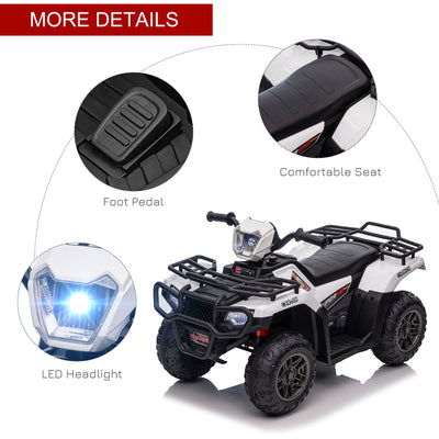 HOMCOM 12V Kids Quad Bike with Forward, Reverse Functions, Ride-On ATV w/ Music, LED, Headlights, for Ages 3-5 Years - White 