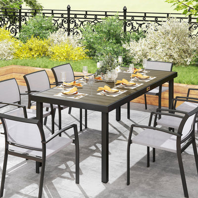 Outsunny Aluminium Outdoor Garden Dining Table for 8 People, Faux Wood Top, for Garden, Patio, 190 x 90 x 74cm, Brown 