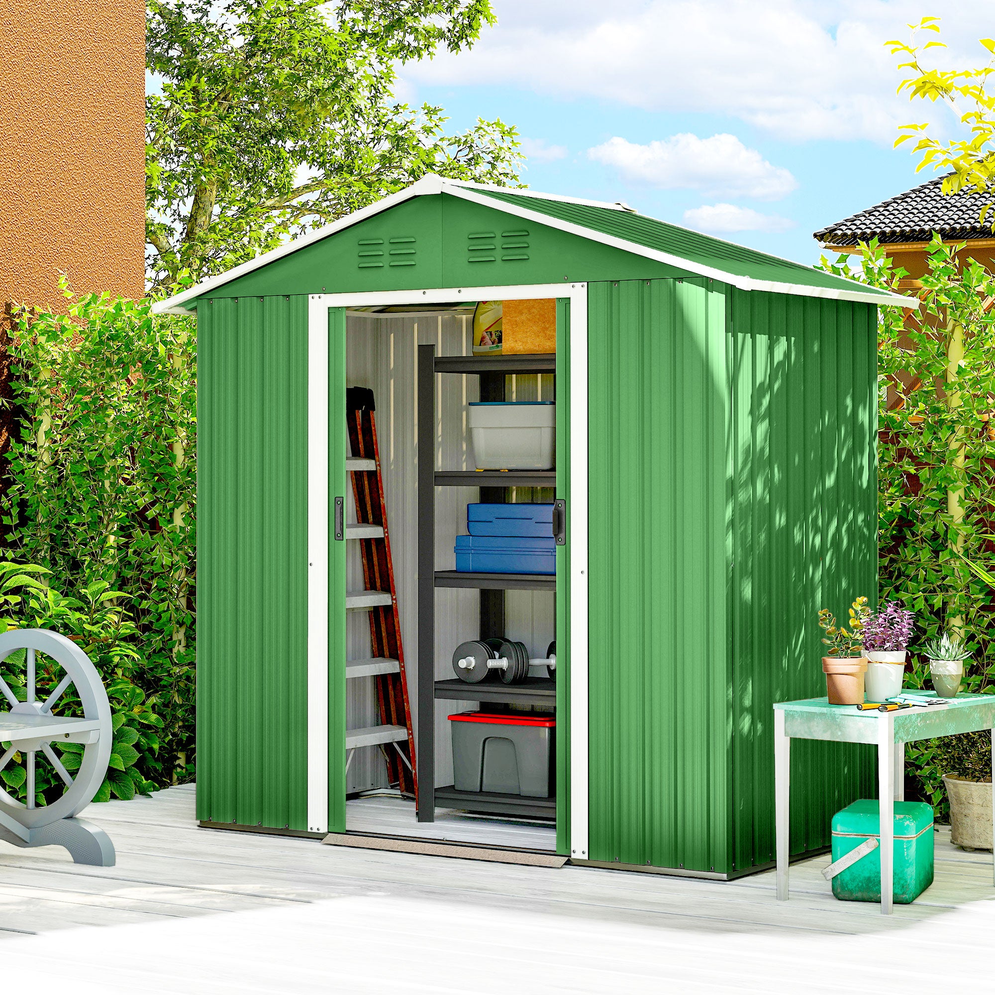 Outsunny 6.5 x 3.5ft Metal Garden Storage Shed - Green 