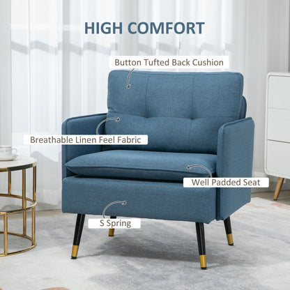 HOMCOM Modern One Seater Sofa, Button Tufted Armchair with Cushions and Steel Legs for Living Room, Guest Room, Dark Blue 