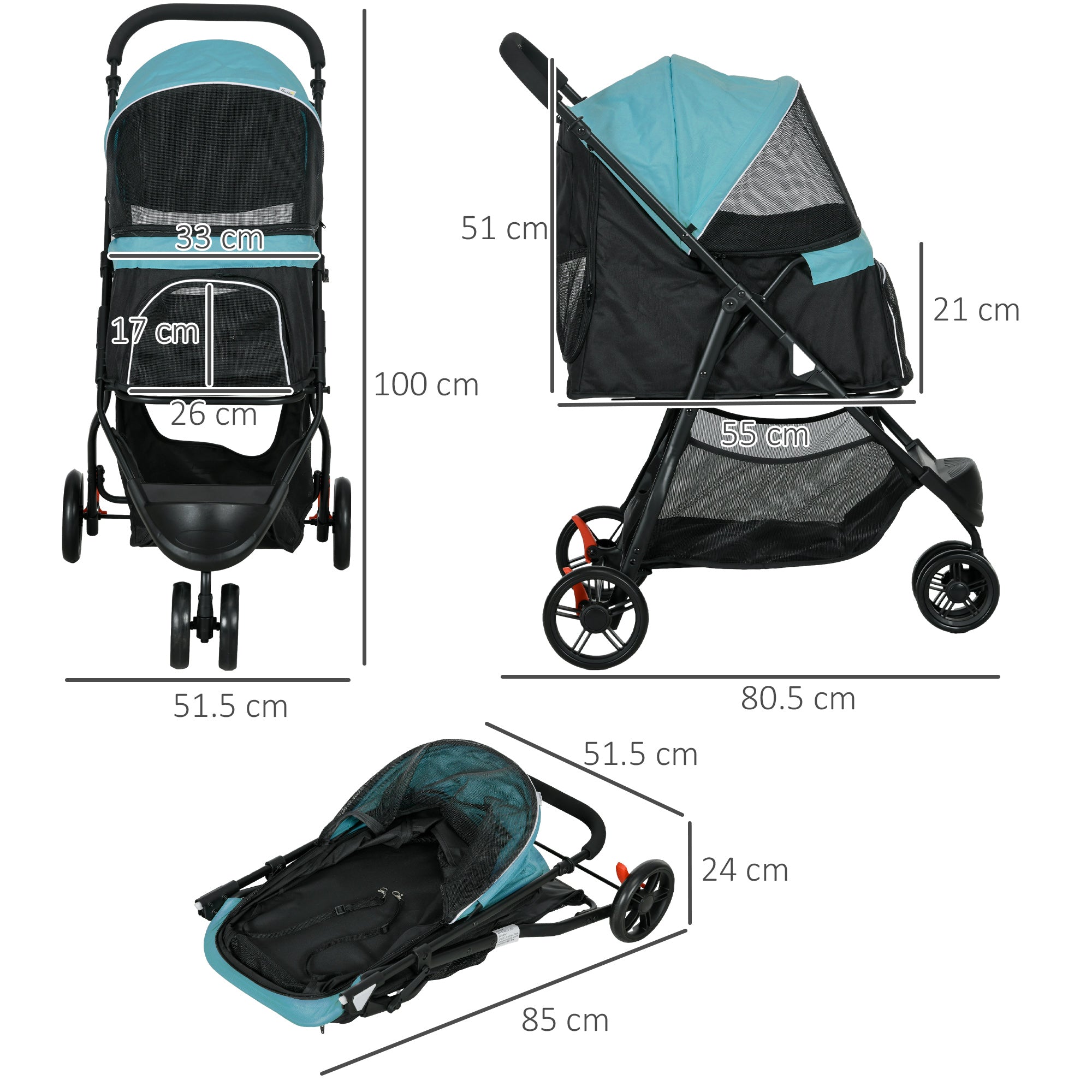 PawHut Foldable Pet Stroller w/ Rain Cover, for XS Dogs, S Dogs - Dark Green 