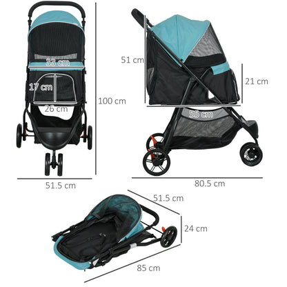 PawHut Foldable Pet Stroller w/ Rain Cover, for XS Dogs, S Dogs - Dark Green 