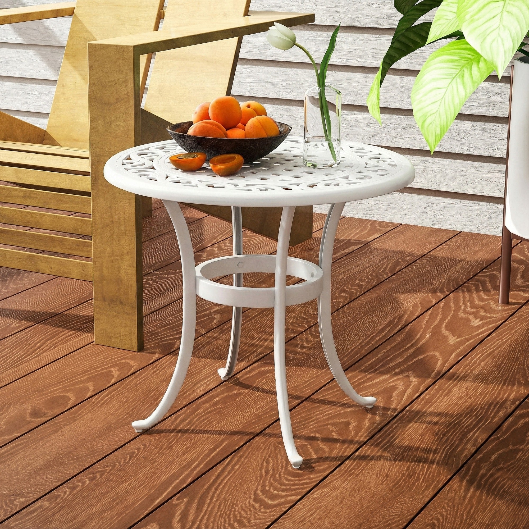 Outsunny 60 cm Round Garden Table, Cast Aluminium Outdoor Patio Table, White 