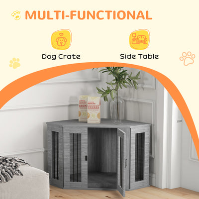 PawHut 2 in 1 Dog Crate Furniture Side Table, with Cushion, 104 x 55 x 63cm - Grey 