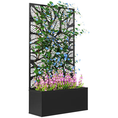 Outsunny Outdoor Metal Planter, with Back Trellis - Black 