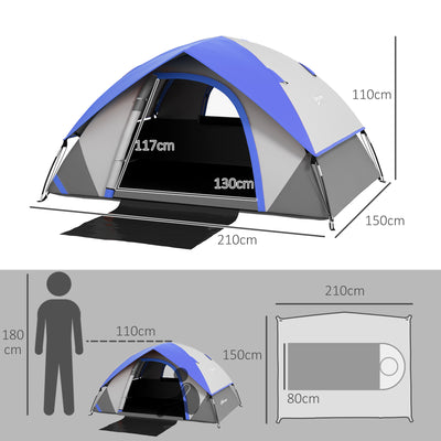 Outsunny Two Man Single Room Dome Tent, with Accessories - Dark Blue/Grey 