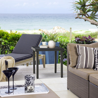 Outsunny Garden Side Table End Table Patio Coffee Table with Umbrella Hole, Steel Frame for Balcony, Black 