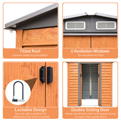 Outsunny 6.5 x 5ft Garden Shed, Metal Storage Tool House Gardening Tool Storage with Shutter Vents, Brown 