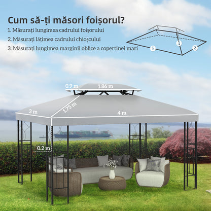 Outsunny Gazebo Roof Replacement, for 3 x 4m Frames - Light Grey 