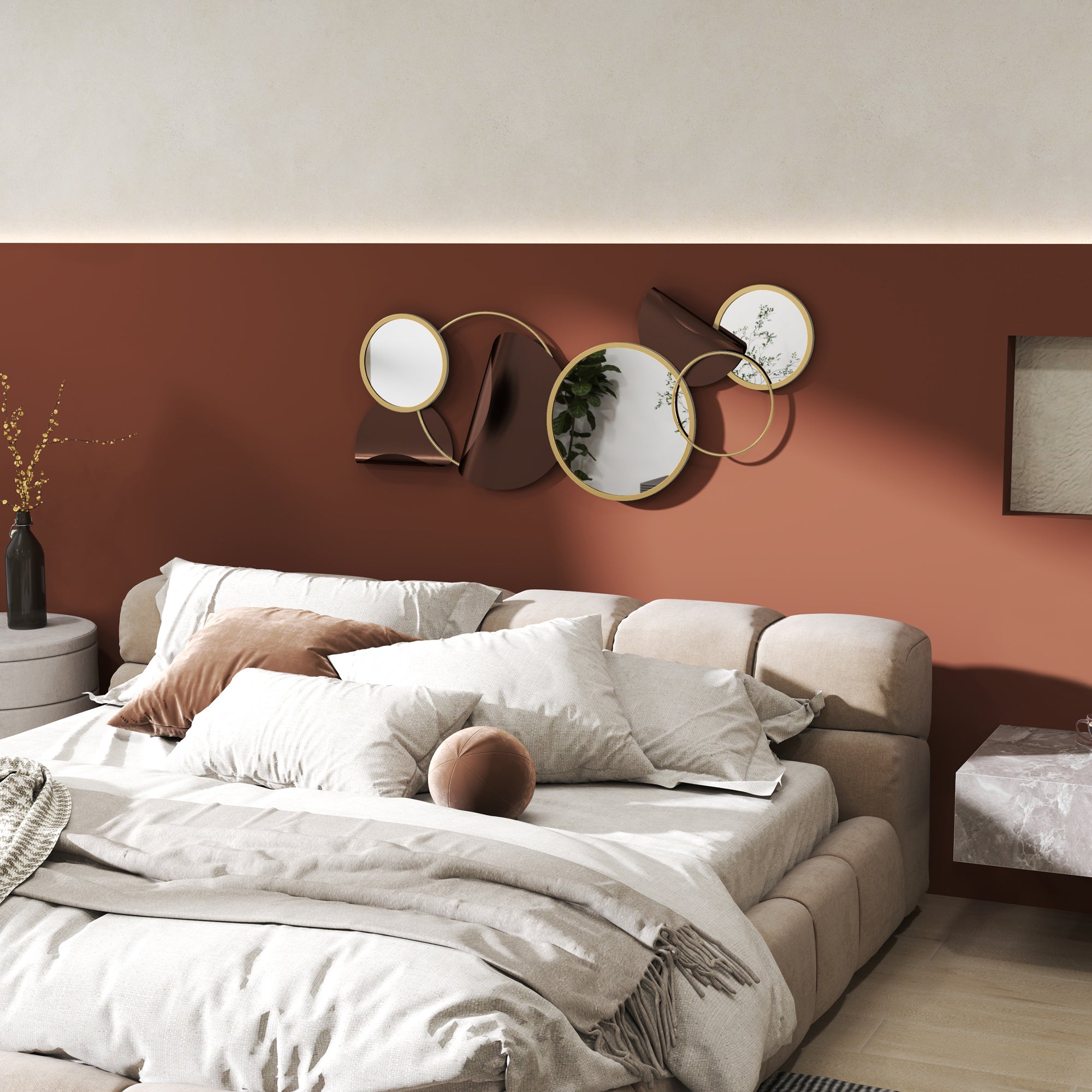 HOMCOM Metal Wall Art, Modern Decorative Mirror Decor, Hanging Home Wall Decoration for Living Room Bedroom Dining Room, Gold Tone