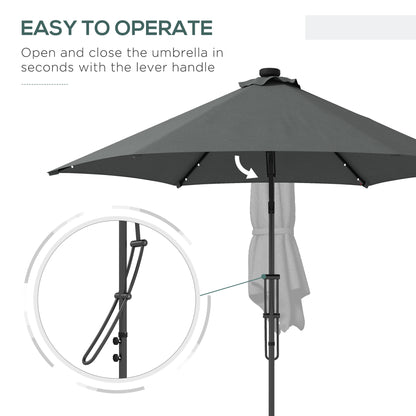 Outsunny 3m LED Parasol Umbrella, with Base and Cover - Grey 