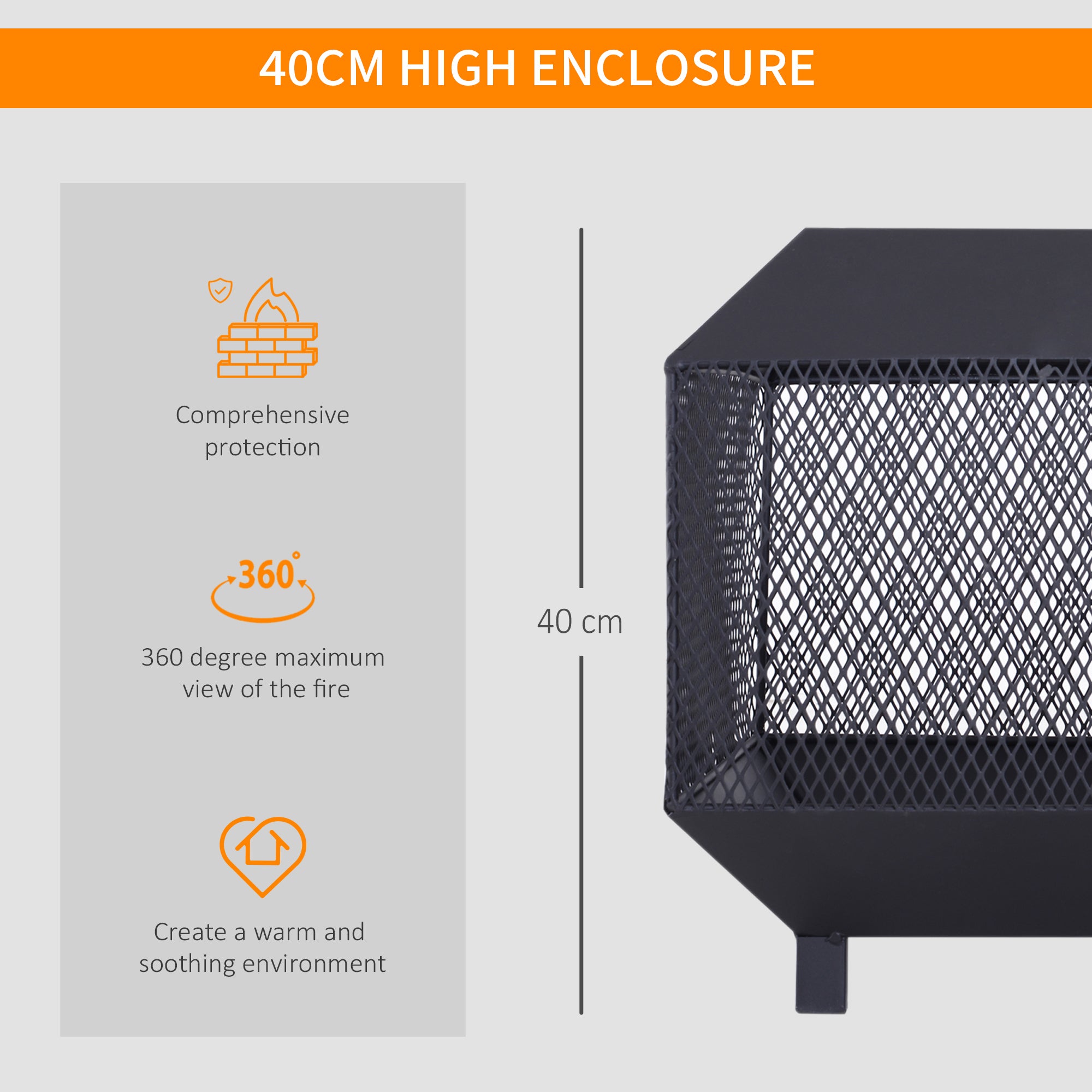 Outsunny Metal Square Fire Pit Outdoor Mesh Firepit Brazier w/ Lid, Log Grate, Poker for Backyard, Camping, Bonfire, Wood Burning Stove, 44 x 44 x 40cm, Black 
