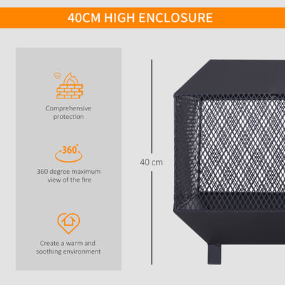 Outsunny Metal Square Fire Pit Outdoor Mesh Firepit Brazier w/ Lid, Log Grate, Poker for Backyard, Camping, Bonfire, Wood Burning Stove, 44 x 44 x 40cm, Black 