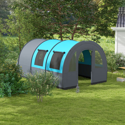 Outsunny Six Man Duo Room Tunnel Tent, with Accessories - Grey/Blue 