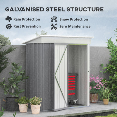 Outsunny Metal Garden Shed, Outdoor Lean-to Shed for Tool Motor Bike, with Adjustable Shelf, Lock, Gloves, 5'x3'x6', Grey 