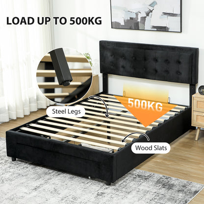 HOMCOM King Size Ottoman Bed Frame, with Front Drawer - Black