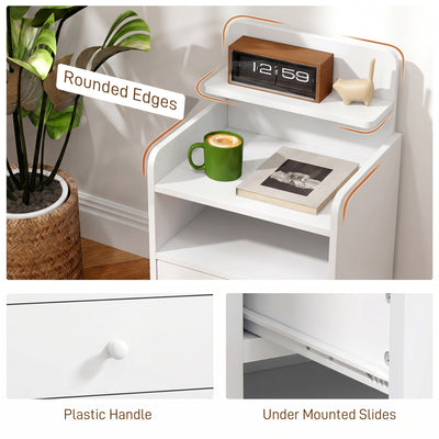 HOMCOM Bedside Cabinet, Bedside Table with Drawer and Shelf for Living Room, White