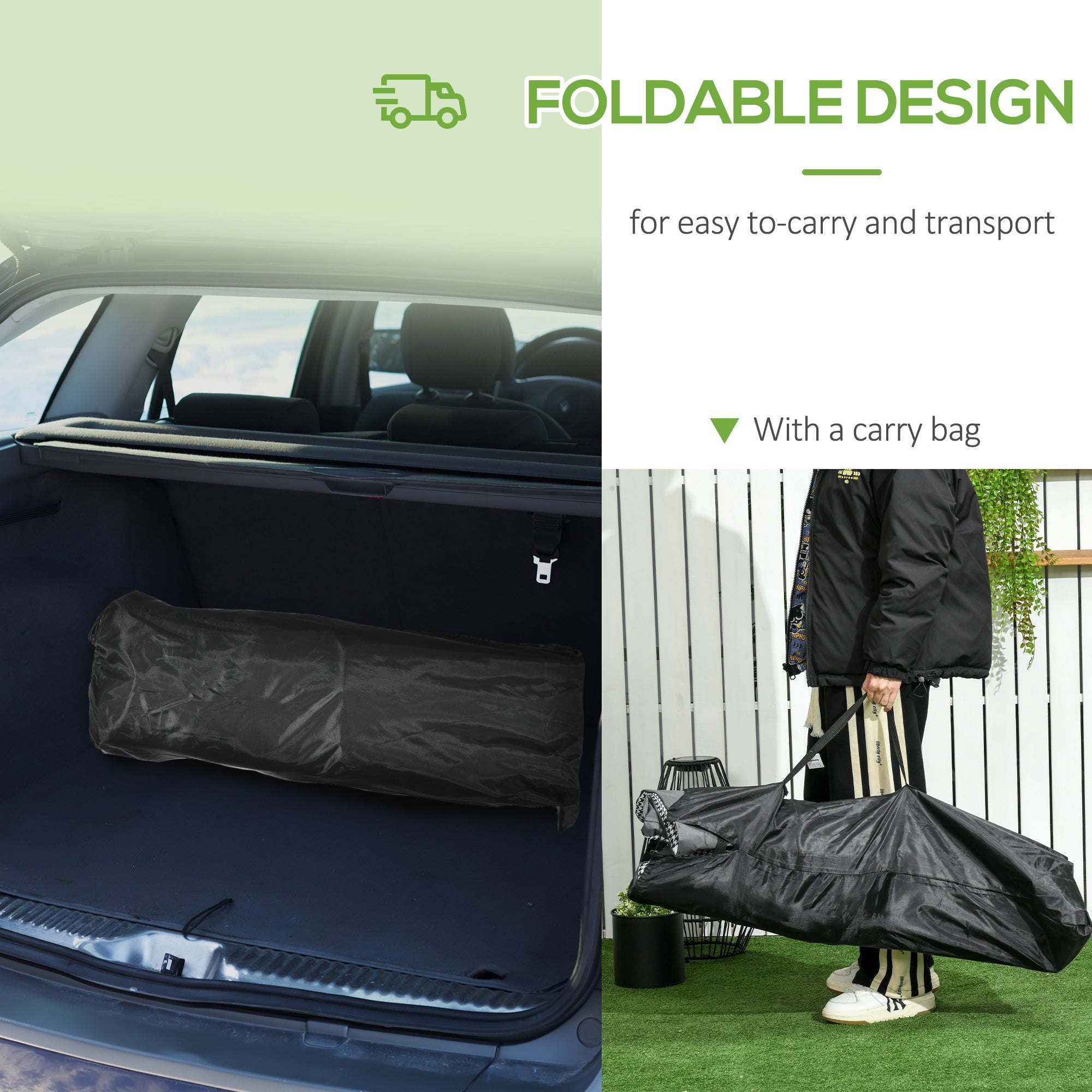 Outsunny Foldable Sun Lounger, Padded Patio Camping Bed with Carry Bag, Magazine Bag and Cup Holder for Outdoor, Garden, Black 