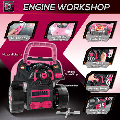HOMCOM Kids Truck Engine Toy Set, with Horn, Light, Car Key, for Ages 3-5 Years - Pink 