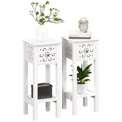 HOMCOM Set of Two Elegant Floral Cut-Out Side Tables - White 