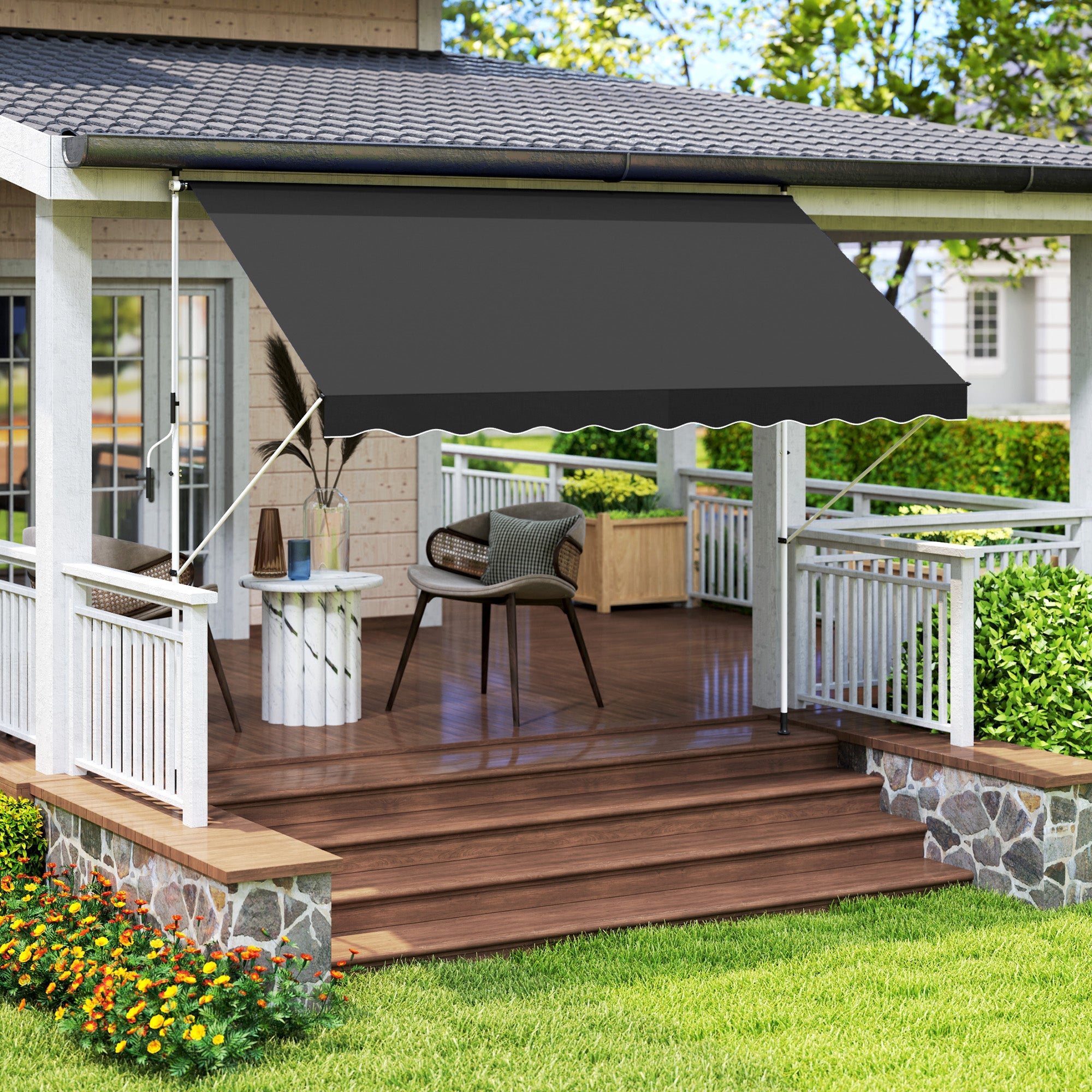 Outsunny 3x1.5m  Adjustable Outdoor Aluminium Frame Awning Black 