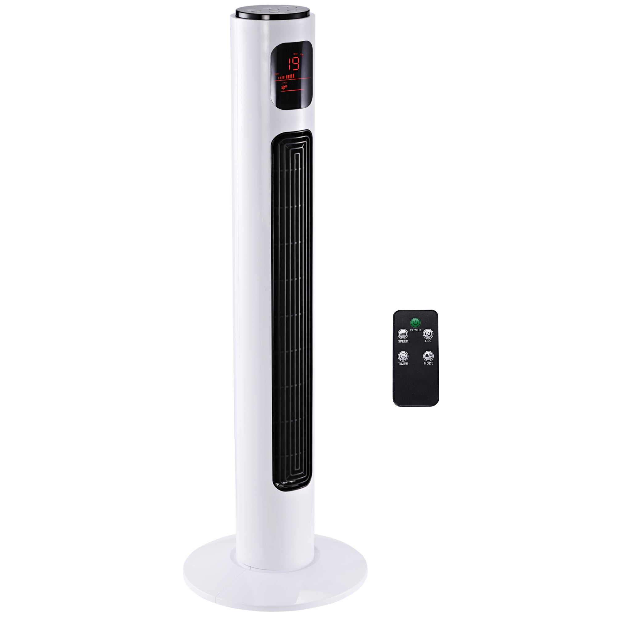 HOMCOM 38'' Freestanding Tower Fan, 3 Speed 3 Mode, 12h Timer, 70 Degree Oscillation, LED Panel, 5M Remote Controller, White 