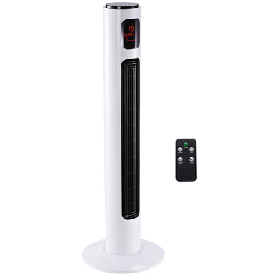 HOMCOM 38'' Freestanding Tower Fan, 3 Speed 3 Mode, 12h Timer, 70 Degree Oscillation, LED Panel, 5M Remote Controller, White 