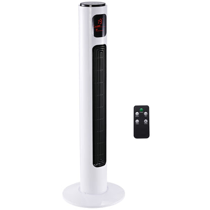 HOMCOM 38'' Freestanding Tower Fan, 3 Speed 3 Mode, 12h Timer, 70 Degree Oscillation, LED Panel, 5M Remote Controller, White 
