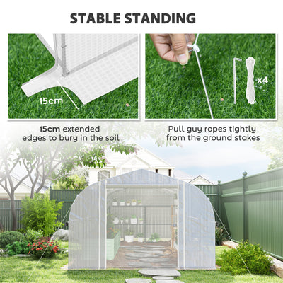 Outsunny 6 x 3 x 2m Walk-in Polytunnel Greenhouse, Zipped Roll Up Sidewalls, Mesh Door, 8 Mesh Windows, Tunnel Warm House Tent with PE Cover, Complimentary Plant Labels and Gloves, White 