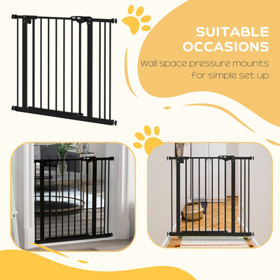 PawHut Metal 74-87cm Wide Adjustable Dog Gate Black 