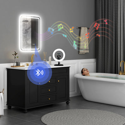 HOMCOM 50 x 70 cm Bluetooth LED Bathroom Mirror with Anti-Fog - Silver Tone 
