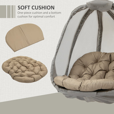 Outsunny Hanging Egg Chair, Folding Texteline Swing Hammock with Side Pocket, Cushion and Stand for Indoor Outdoor, Patio Garden Furniture, Khaki 