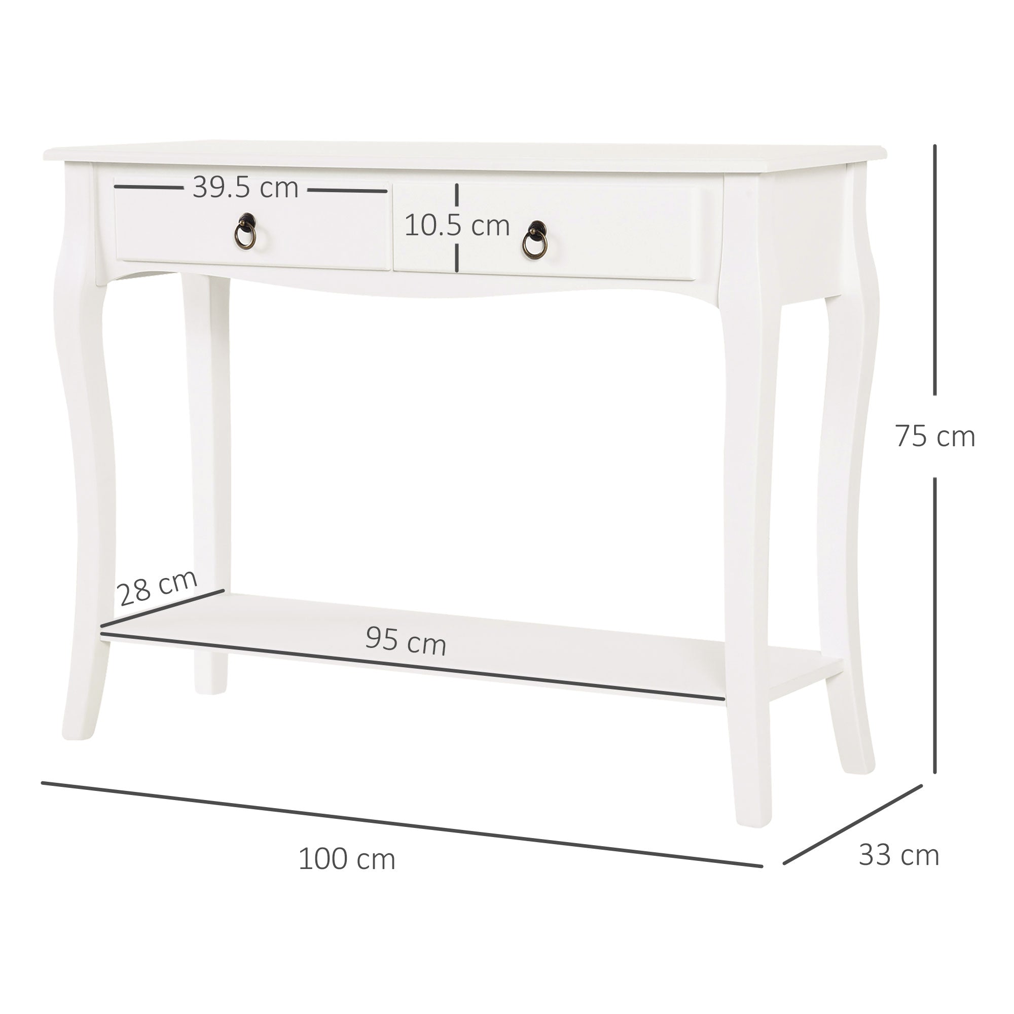 HOMCOM Console Table Modern Sofa Side Desk with Storage Shelves Drawers for Living Room Entryway Bedroom Ivory White 