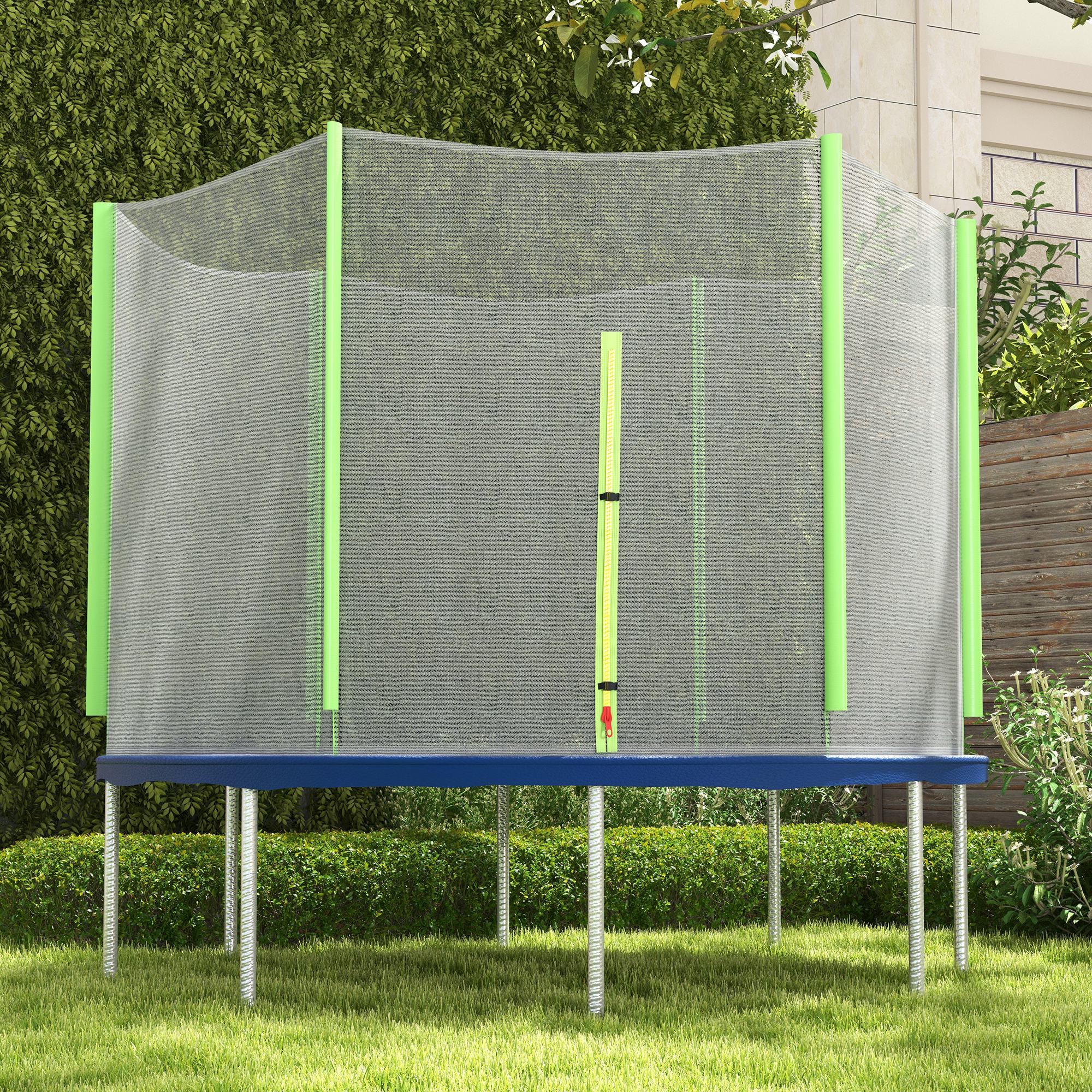 SPORTNOW 8ft Trampoline Net Replacement with 6 Plastic Pole Covers, Weather-Resistant Trampoline Netting Replacement with Zipped Entrance, Poles Not Included, Green 