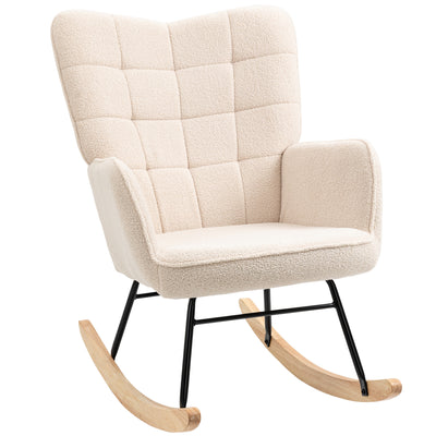 HOMCOM Berber Fleece Nursery Glider Rocker for Nursing, Wingback Rocking Chair for Living Room, Beige 
