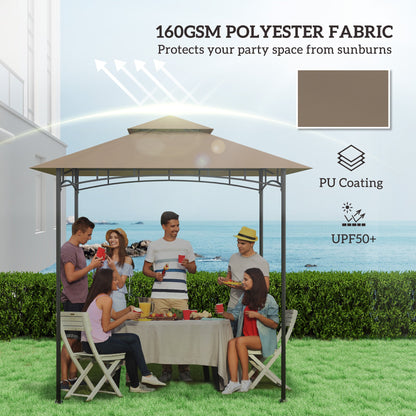 Outsunny Grill Gazebo Replacement Canopy Roof for 1.5 x 2.4m Frame, UPF50+ Protection, Double Tiered 5' x 8' Outdoor BBQ Gazebo Cover Replacement, TOP COVER ONLY, Khaki 