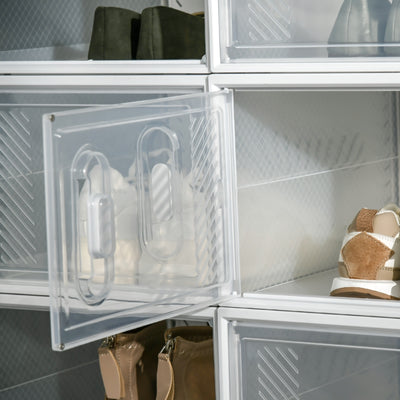 HOMCOM 18PCS Clear Shoe Box, Plastic Stackable Shoe Storage Box for UK/EU Size up to 12/46 with Magnetic Door for Women/Men, 28 x 36 x 21 cm 