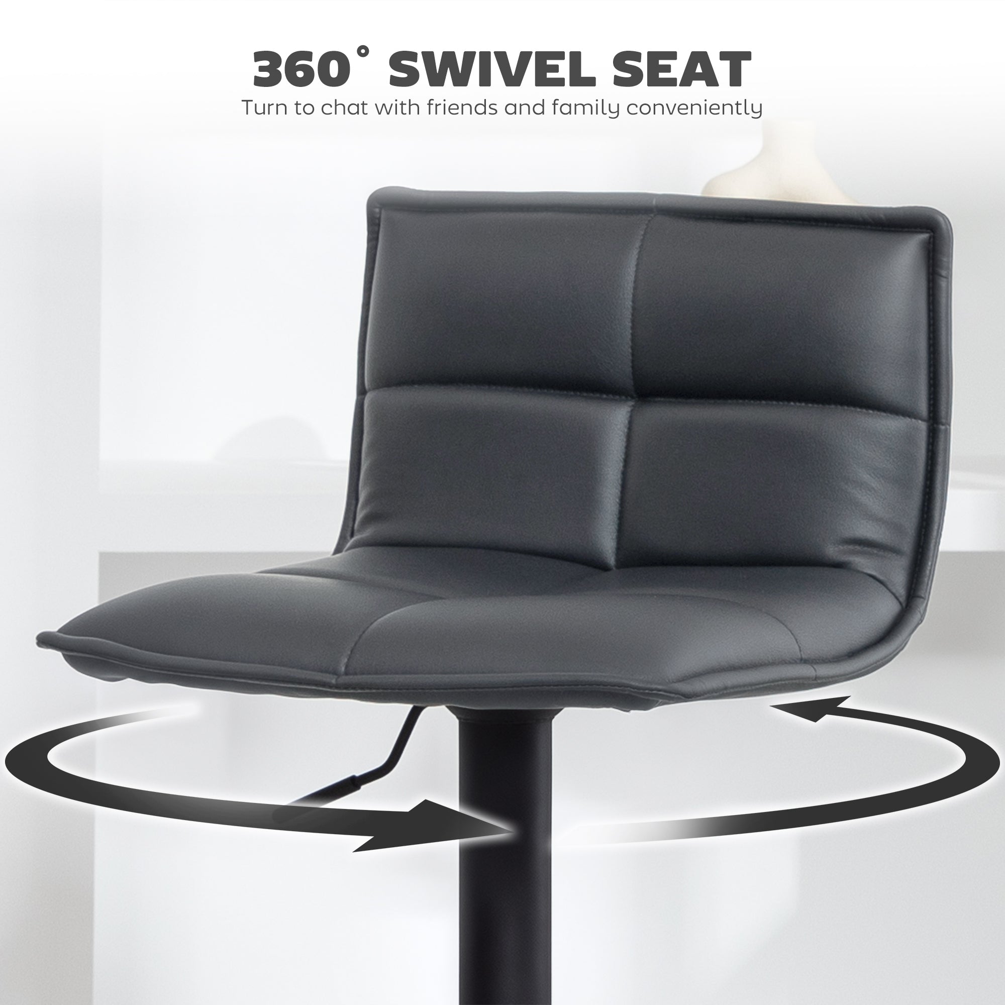 HOMCOM Set of Two Modern Faux Leather Bar Stools - Dark Grey 