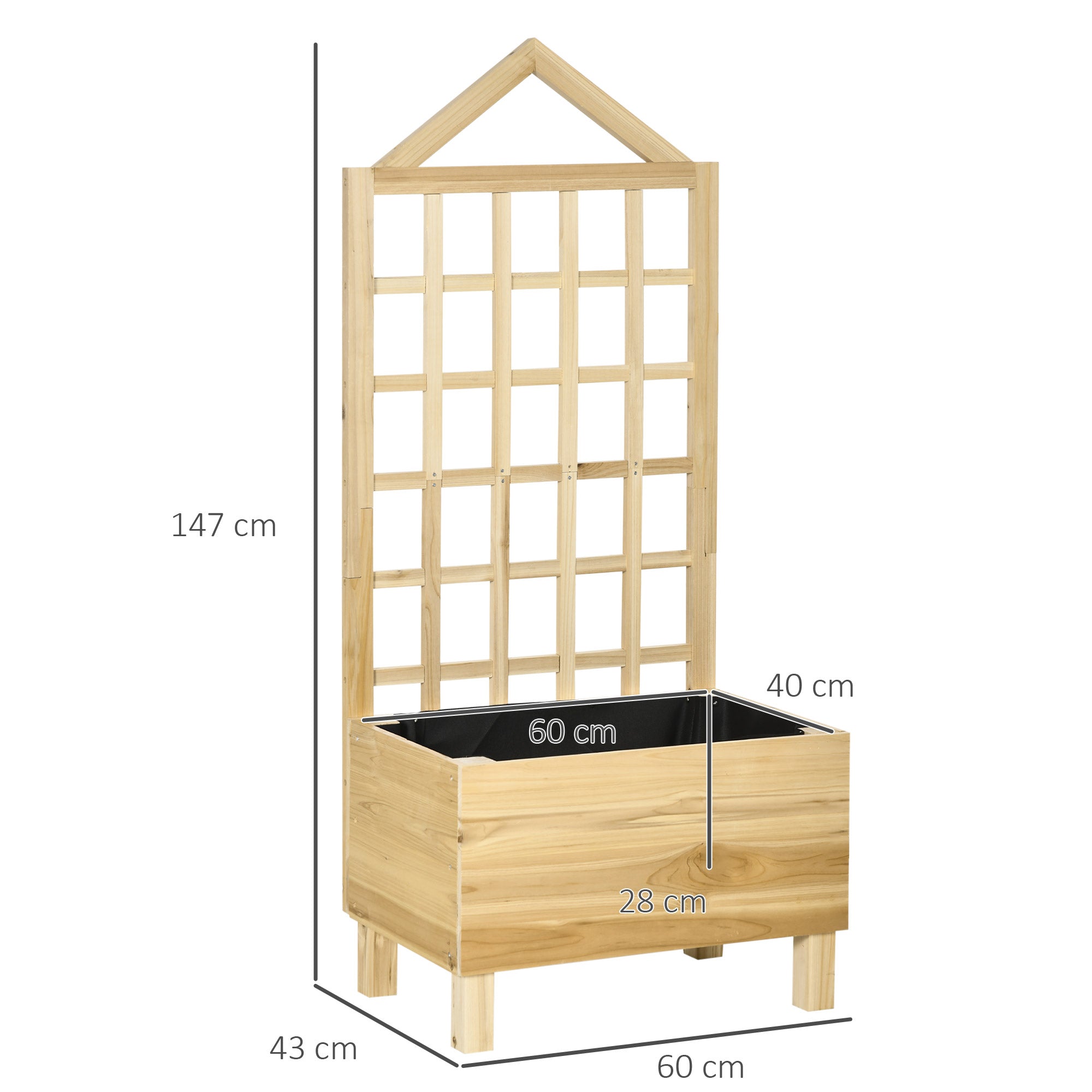 Outsunny Garden Planters with Trellis for Vine Climbing, Distressed Wooden Raised Beds, 90x43x150cm, Natural Tone 