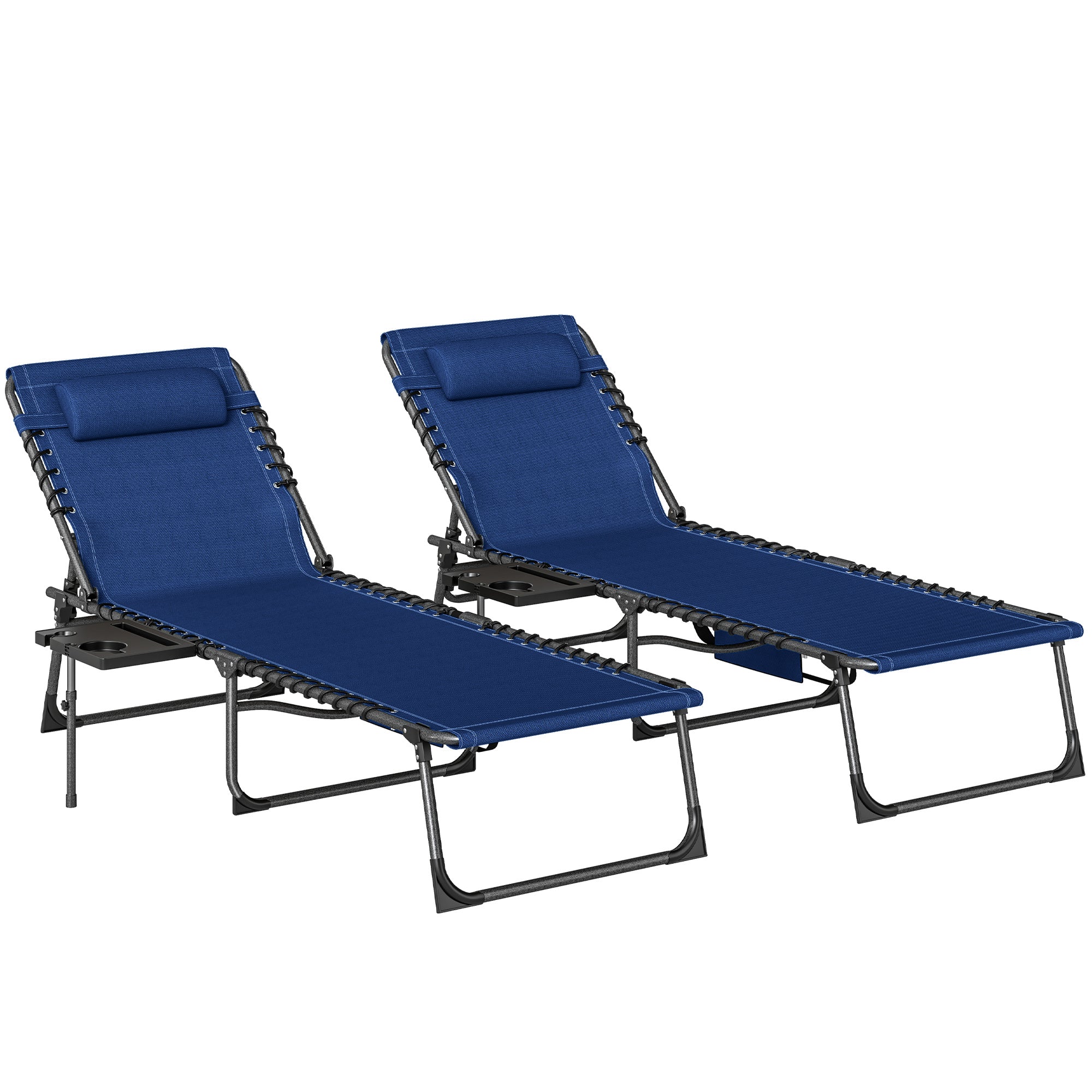 Outsunny Five-Position Reclining Sun Loungers Set of 2 - Dark Blue 