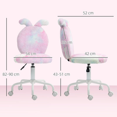 HOMCOM Fuzzy Office Chair with Bunny Ears, Faux Fur Swivel Desk Chair, Armless Makeup Vanity Chair with Adjustable Height for Bedroom, Study Room, Colourful 